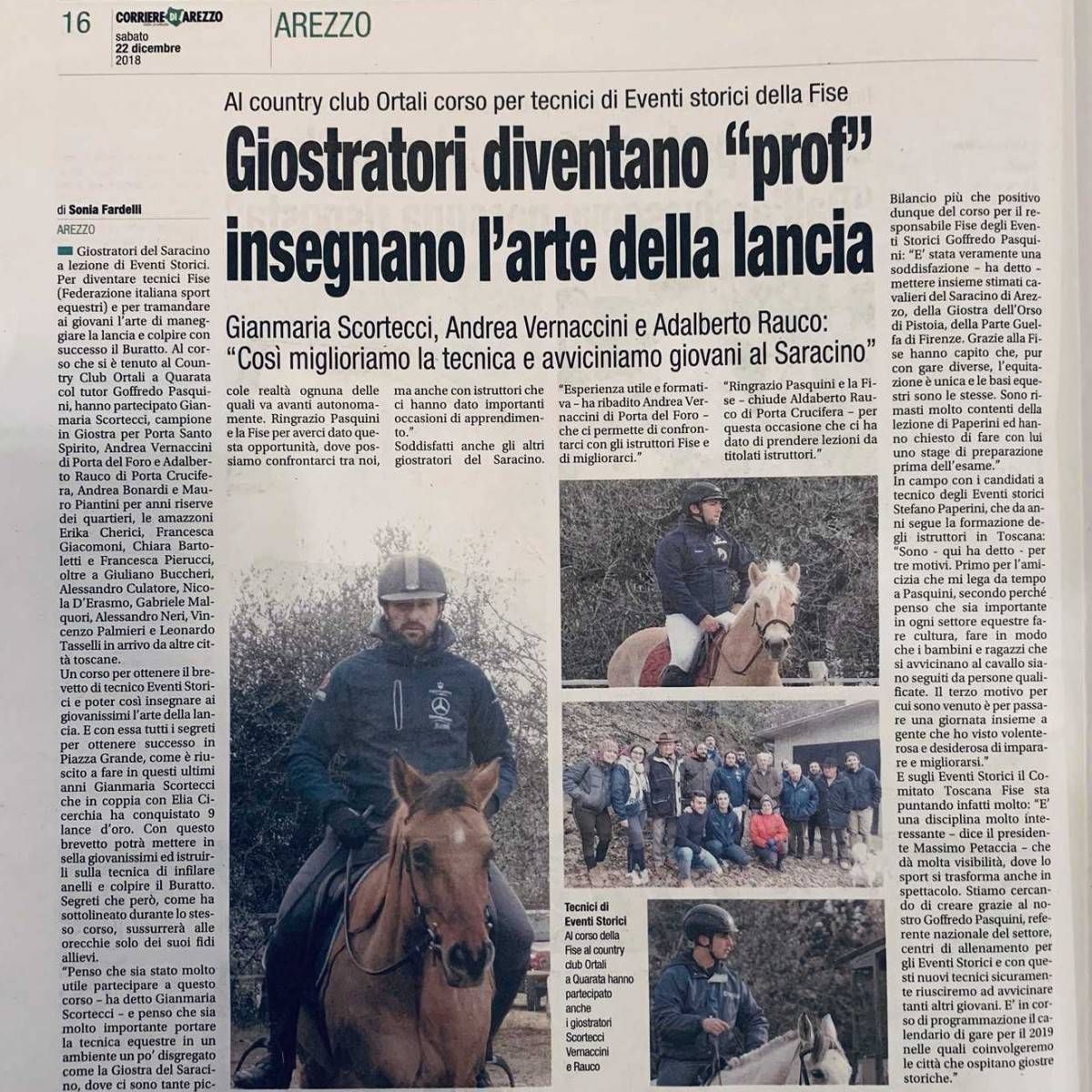 Giostratori diventano prof: Adalberto Rauco al Corso per tecnici di Eventi Storici FISE