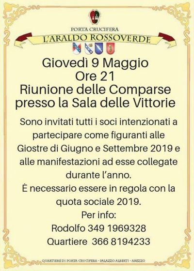 Riunione delle Comparse giovedi 9 maggio