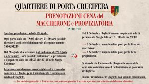 Prenotazione cene della Giostra di settembre