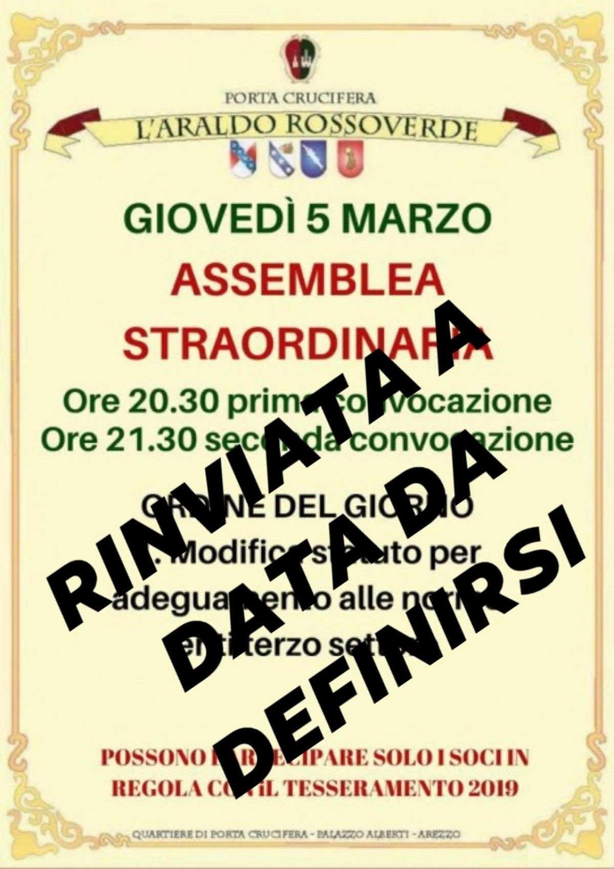 RINVIATA - Giovedi 5 marzo Assemblea Straordinaria