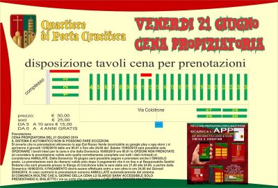 Prenotazioni Cena Propiziatoria venerdi 21