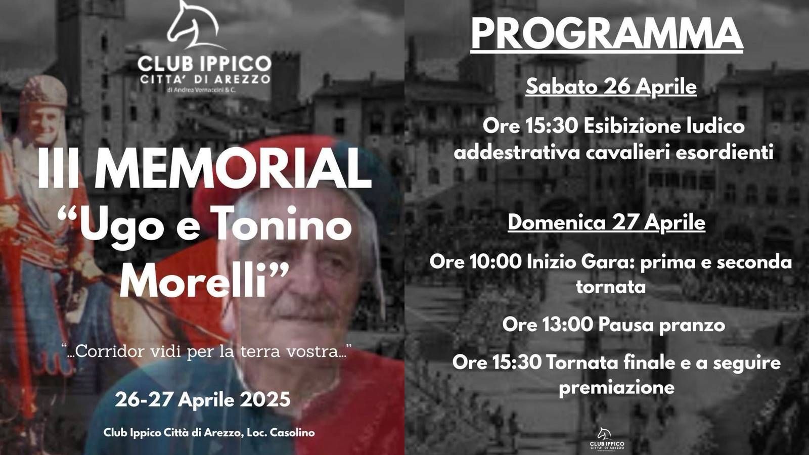 Sabato 26 e Domenica 27 Aprile III Memorial "Ugo e Tonino Morelli"