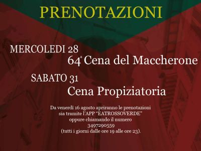 Prenotazioni Cene Giostra settembre 2019