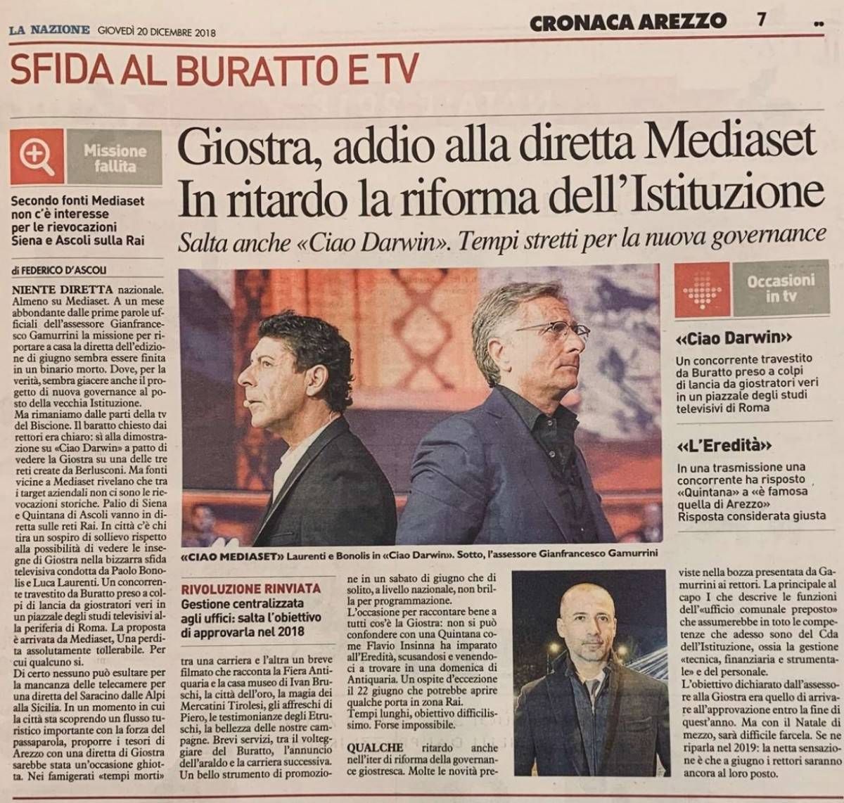 Giostra, addio alla diretta su Mediaset: e salta la comparsata su Ciao Darwin